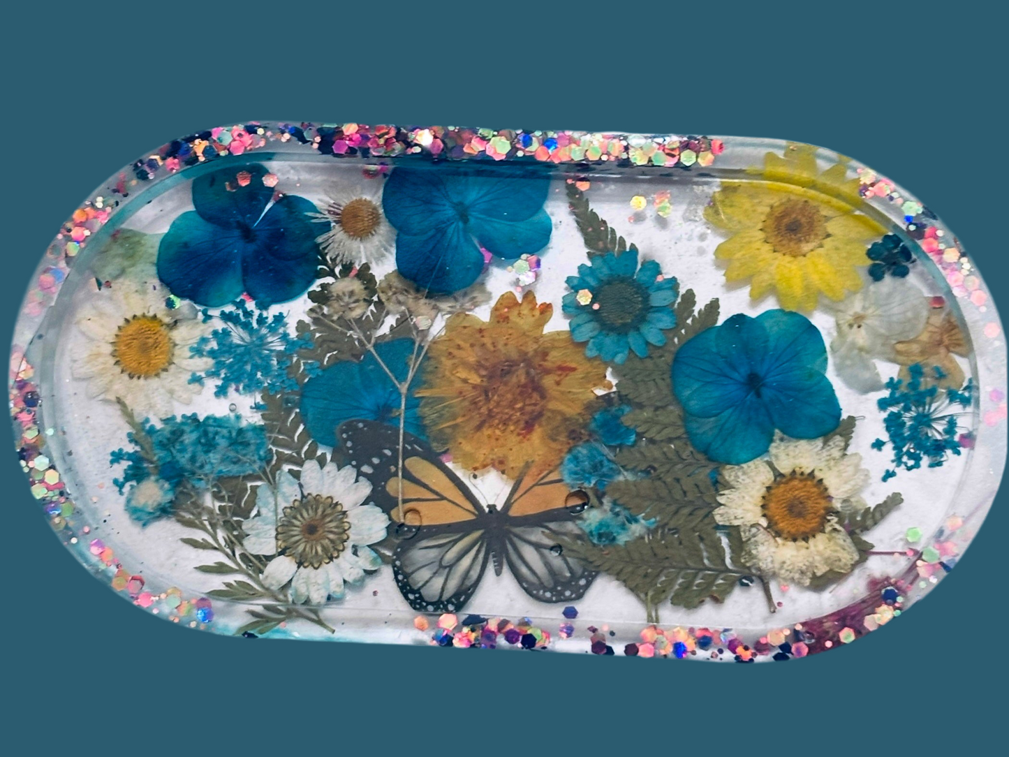Dried flower resin tray