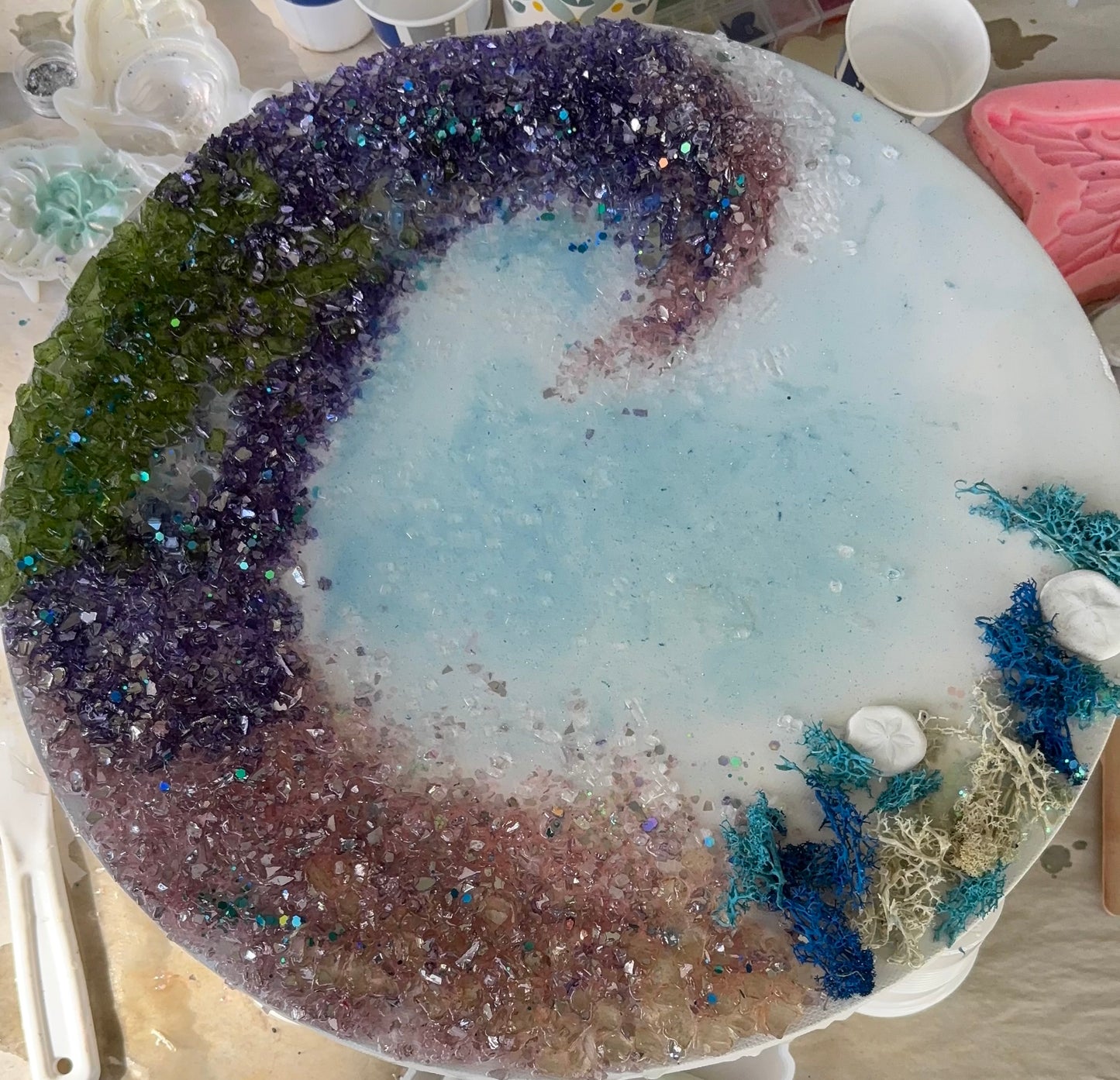 Wave  resin crushed glass wall hanging .