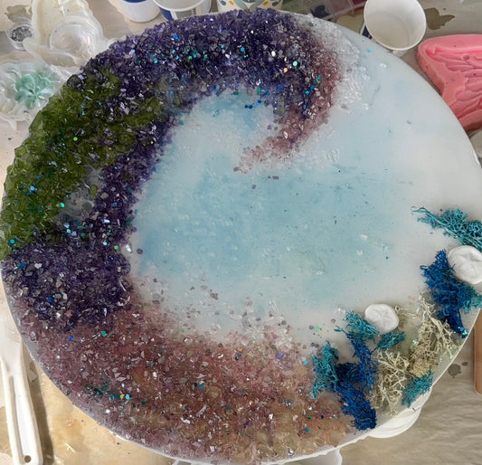 Wave  resin crushed glass wall hanging .