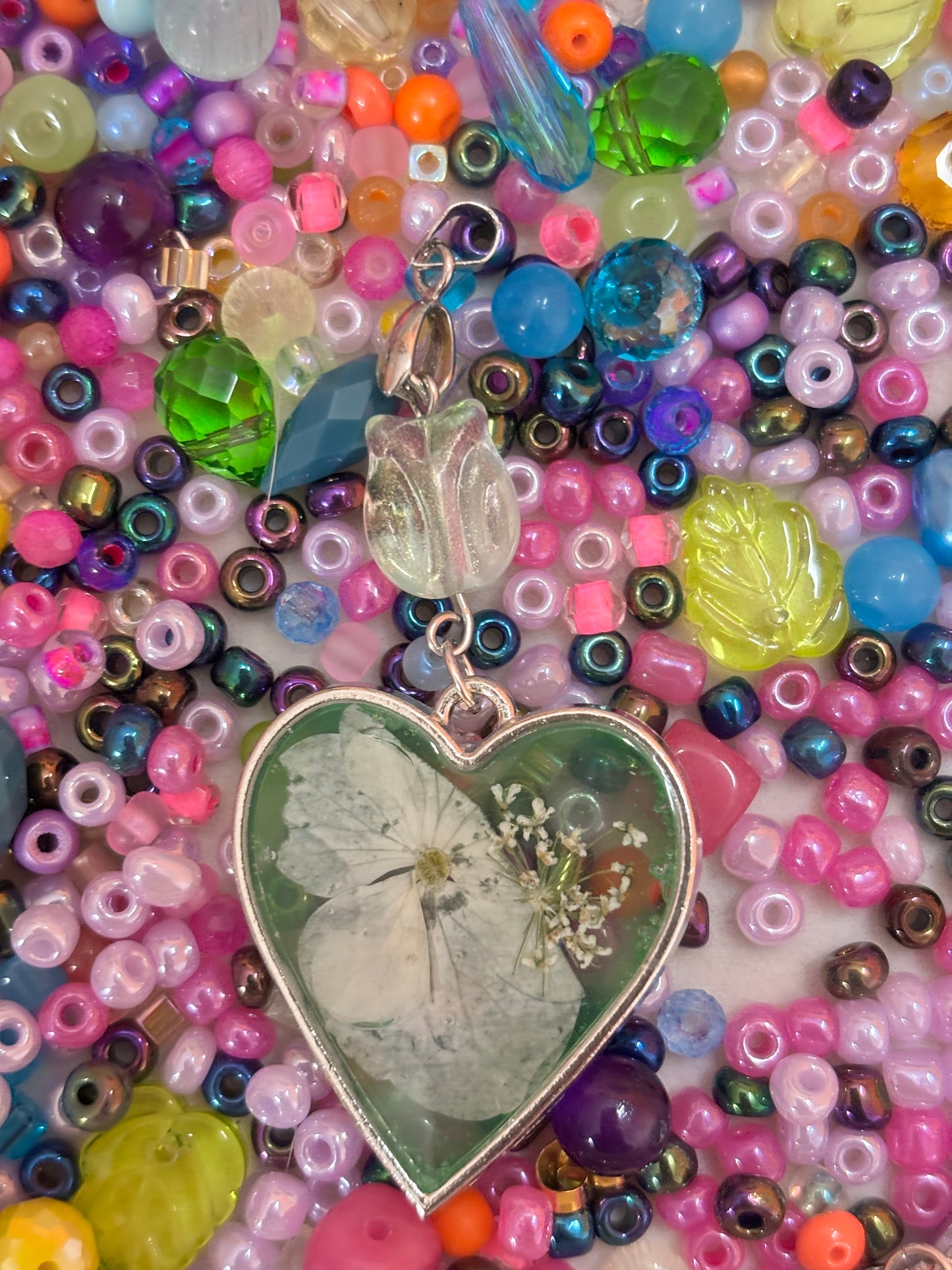 Dried flower heart necklace