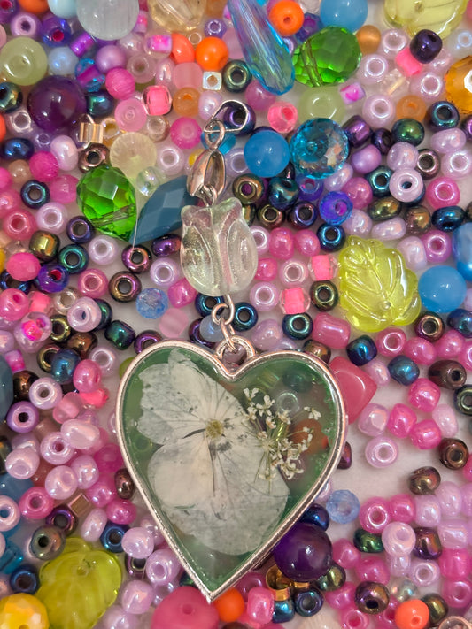 Dried flower heart necklace