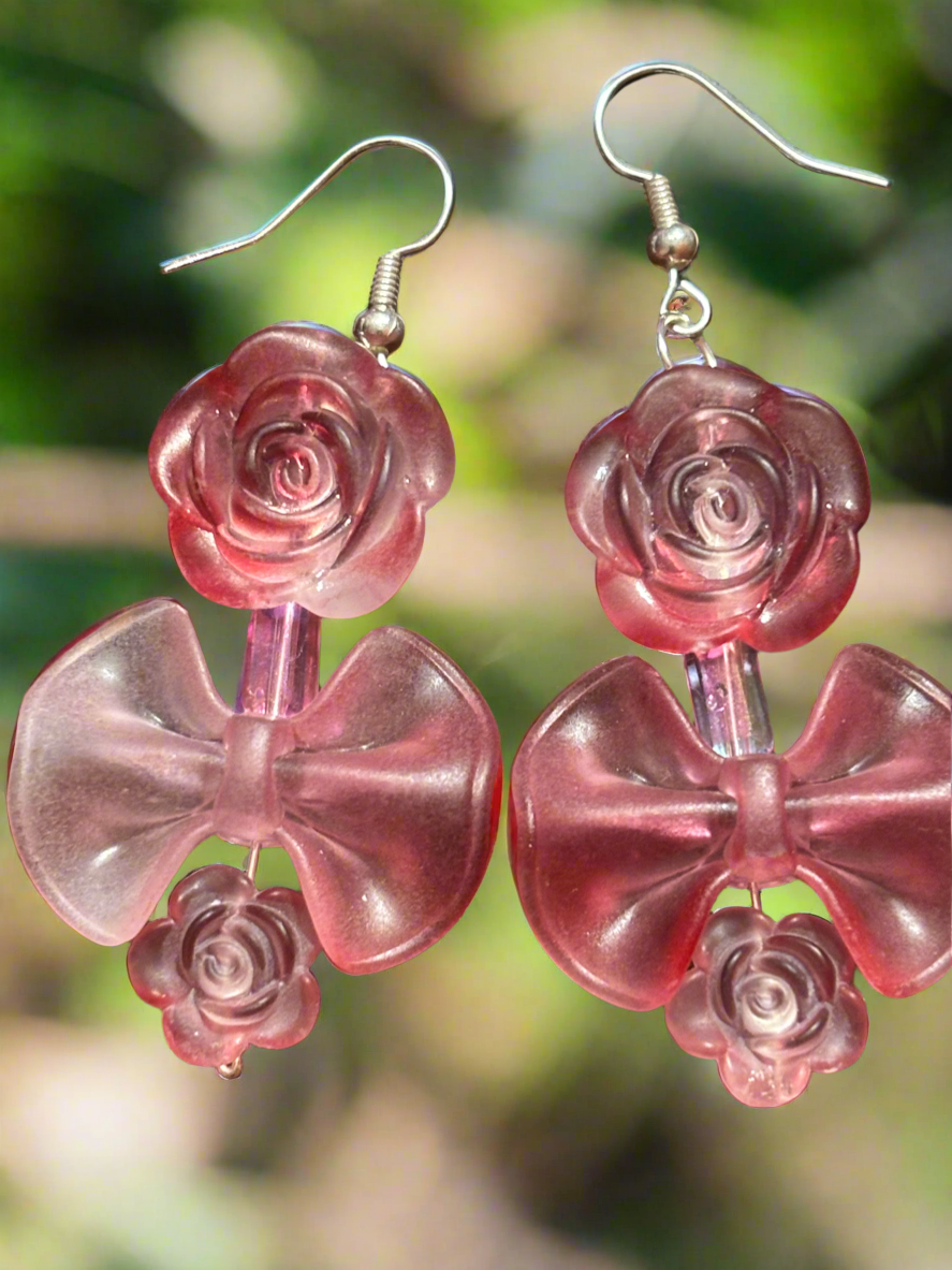 Glass beaded bow earrings