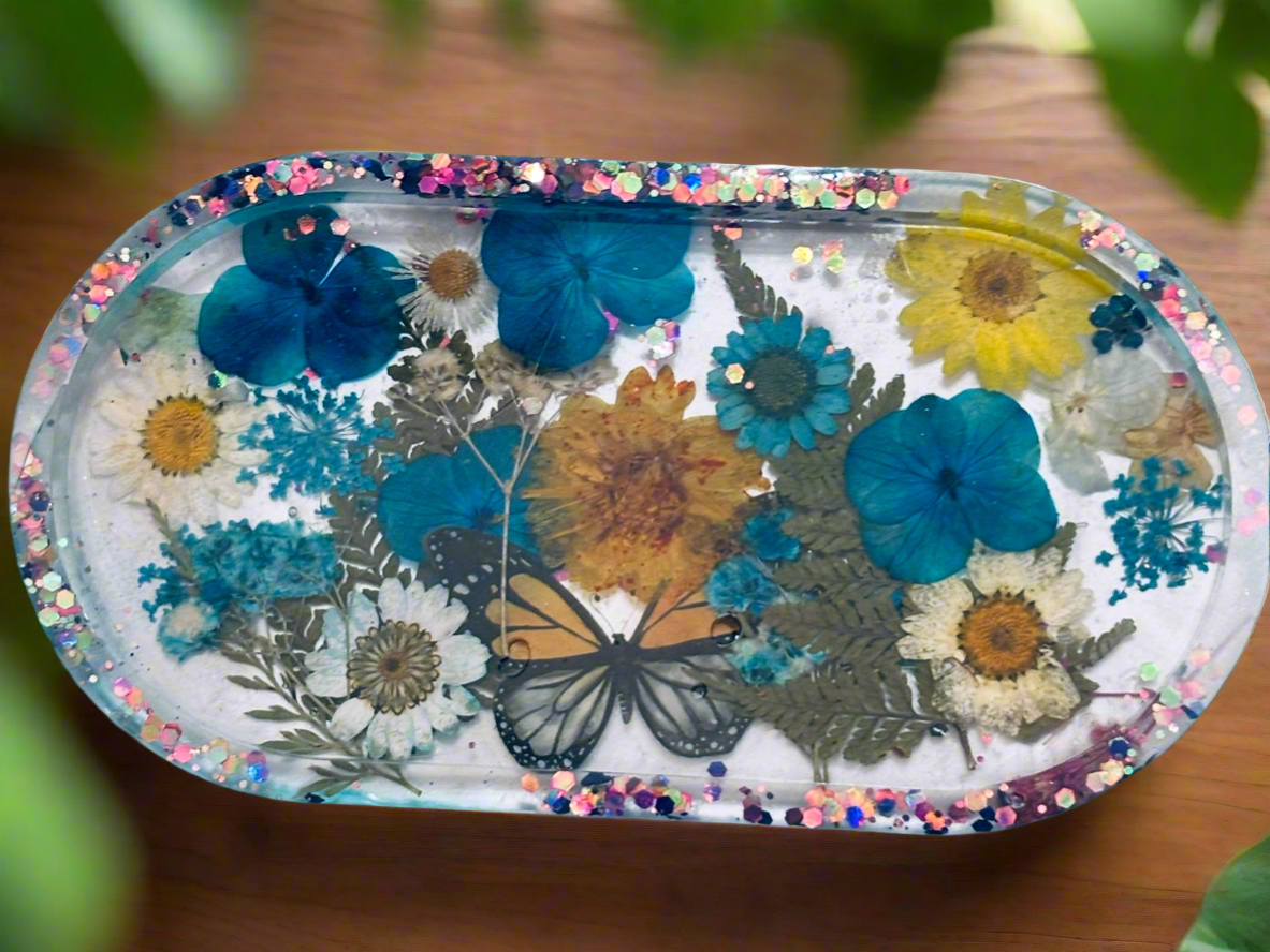 Dried flower resin tray