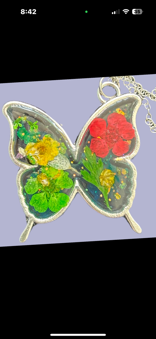 Resin butterfly necklace
